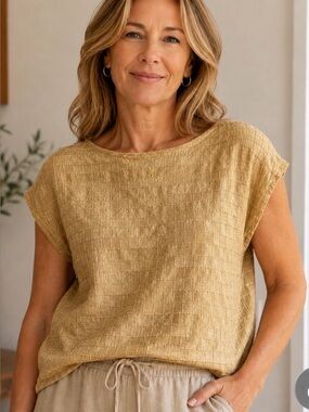 RoyalSilk Silk Blend Blouse Women’s L Beige Textured Sleeveless Round Neck